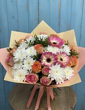 Букет цветов из:  Розы, Герберы и Хризантемы #REPLACE_PRED# Сосновом Бору