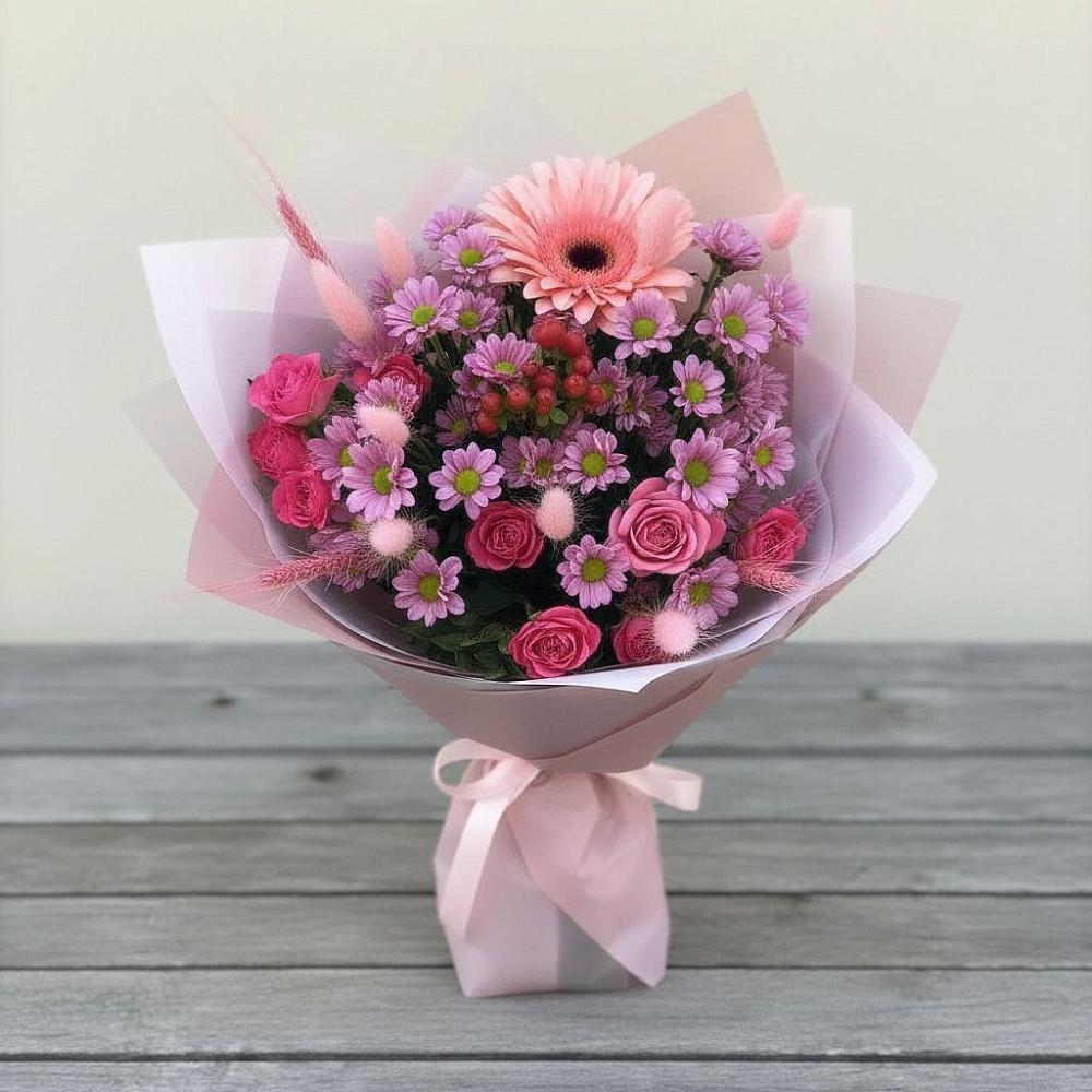 Букет цветов из: Розы, Герберы и Хризантемы в Сосновом Бору