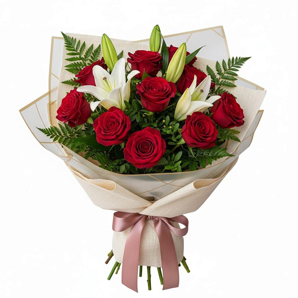 Букет цветов из: Лилии и Розы в Сосновом Бору