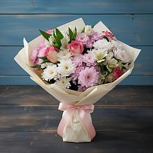 Букет цветов из:  Хризантемы, Альстромерии и Розы в Сосновом Бору