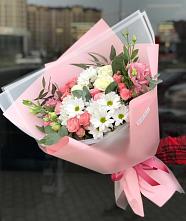 Букет цветов из:  Розы, Лизиантусы и Хризантемы в Сосновом Бору
