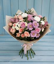 Букет цветов из:  Хризантемы, Розы и Альстромерии в Сосновом Бору
