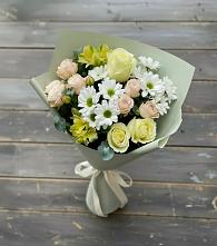 Букет цветов из:  Альстромерии, Розы и Хризантемы в Сосновом Бору