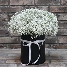 Цветочная композиция из Гипсофила в шляпной коробке в Сосновом Бору